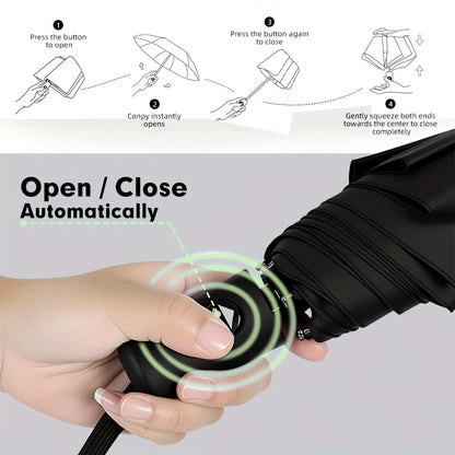 1pc Automatic Open/Close Blocking Umbrella with One-Touch Button, Beige Plaid Checkered Canopy, 10-Rib-like (8-Rib) Frame, Windproof & Portable Compact Travel Umbrella for s, Hiking, Beach, Commuting,  or