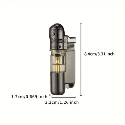 This Is a Windproof Inflatable Lighter Designed with a Creative Transparent Gas Box And a Round Machine, Featuring a Cover And No Butane
