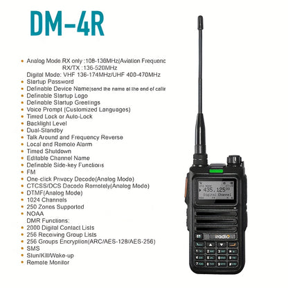 Iradio DM-UV4R DMR Digital Analog Walkie Talkie AES-256 Encryption SMS Dual Mode Dual Time Slot 1024 CH