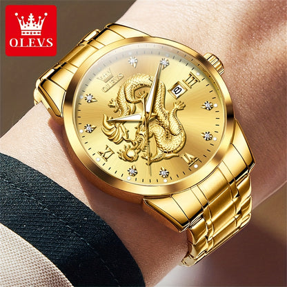 OLEVS New Luxury Business Luminous Quartz Stainless Steel Watches for Men Original Top Brand Fashion Men'S Wrist Watches Golden Trend High Quality Best Selling Men'S Watches, Fashion Watches for Men, Mechanical Watches for Me