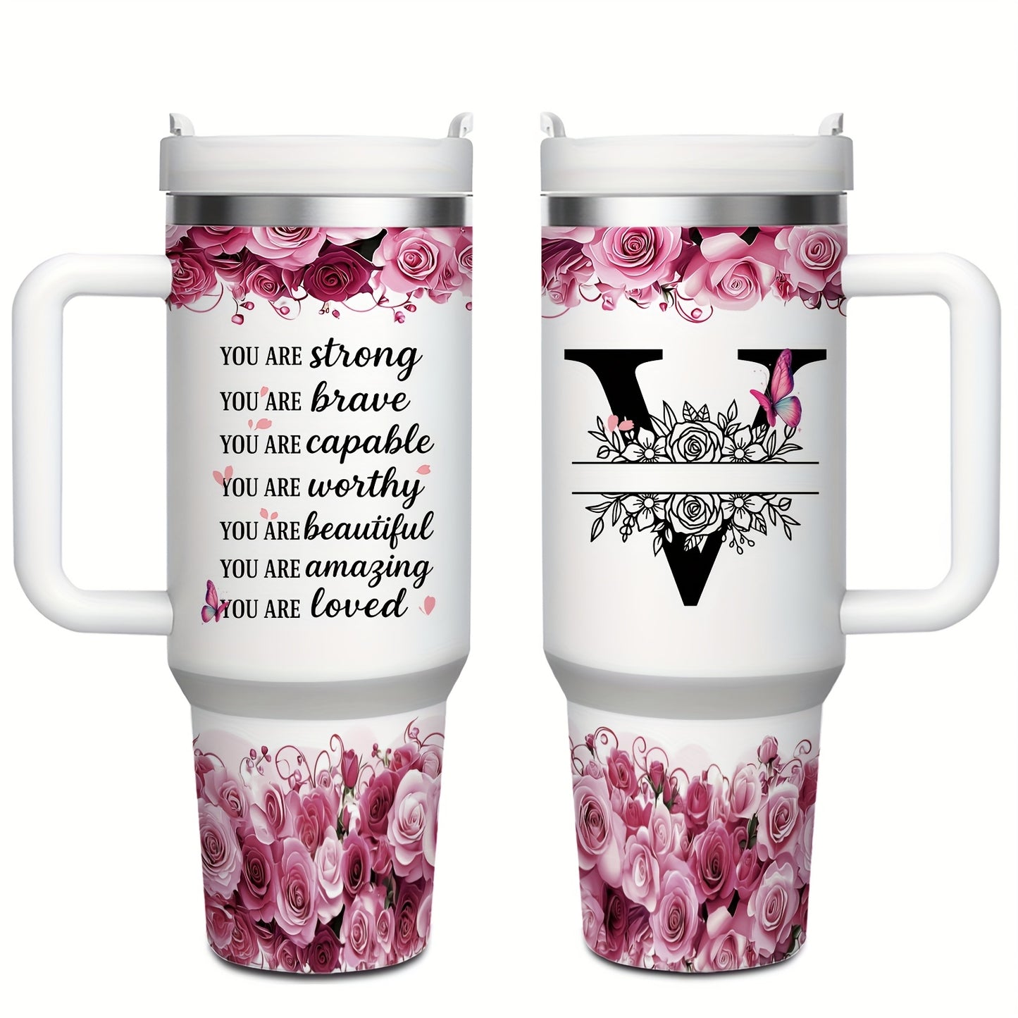 MIKENDA 1pc 40oz "A-Z Custom Letters & Name" Stainless Steel Travel Cup with Lid And Straw. Coffee Cup, Kitchen Drinkware. Great Gift for Women, Friends, Parents.for Mother's Day, Holidays. for Home & Outdoor Use.Halloween &