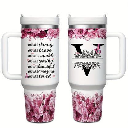MIKENDA 1pc 40oz "A-Z Custom Letters & Name" Stainless Steel Travel Cup with Lid And Straw. Coffee Cup, Kitchen Drinkware. Great Gift for Women, Friends, Parents.for Mother's Day, Holidays. for Home & Outdoor Use.Halloween &