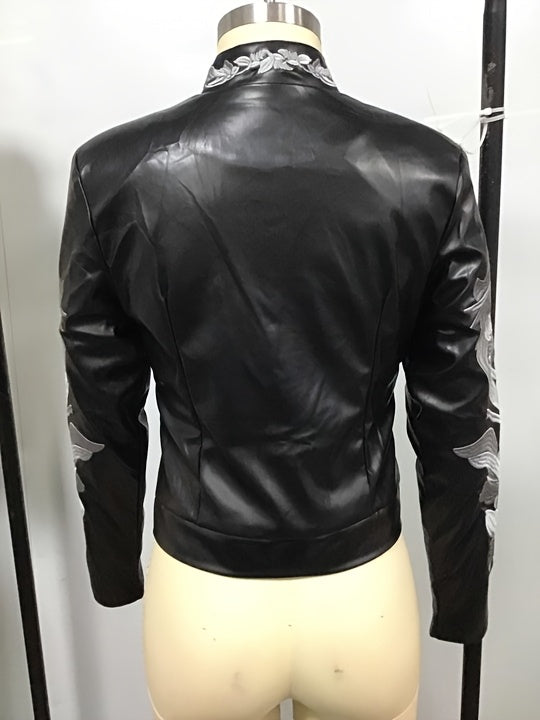 Jacket with Western Floral Embroidery And a Zipper