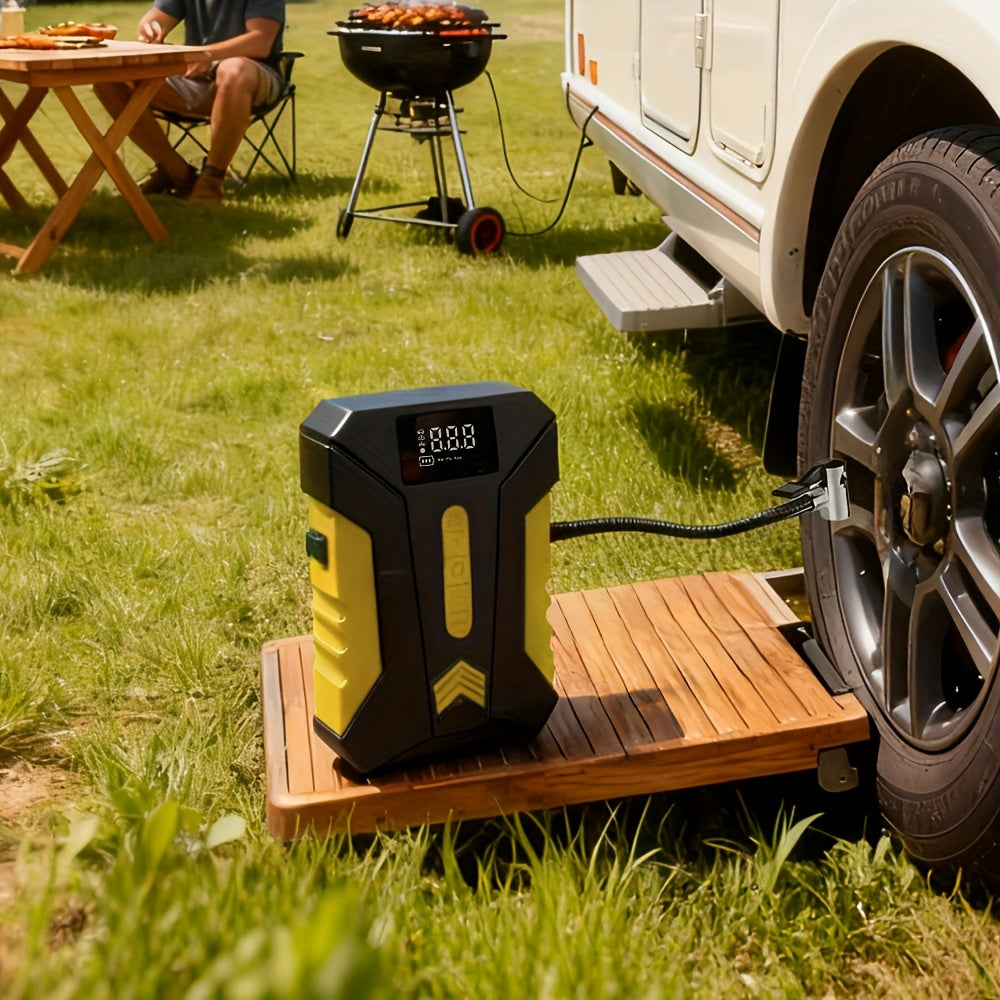 12000A Peak Car Emergency Starter & 250PSI Portable Tire Inflator, 12V (Allgas/ 2.11 Gallons Diesel) Quick Start Vehicle, Portable Car Battery Charger, USB Input/ Output, LED Emergency Light, Auto Additions Tool