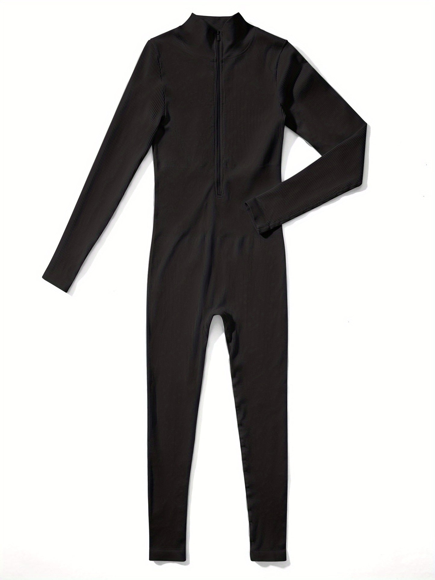 OMKAGI Women's Jumpsuit - Long Sleeve Front Zipper Onesie, Slim Fit Ribbed Tights, Warm Winter Pants, Machine Washable Solid Color Outfit, Elastic Breathable Jumpsuits for Fall/Winter (Casual & Dressy)