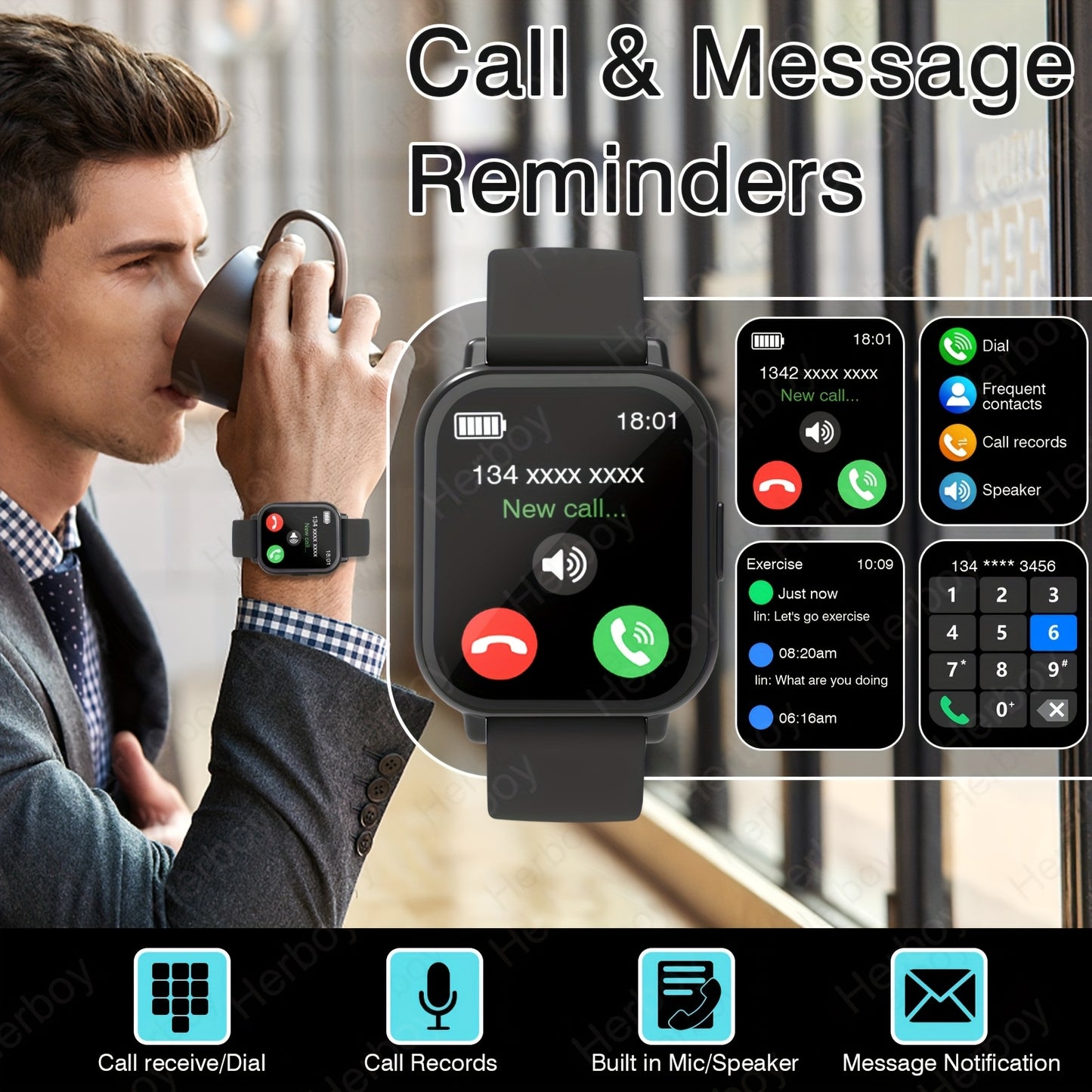 High Definition Full Touch Smartwatch, Suitable for Both Men and Women - Wireless Calling/Text Messaging/Multiple Exercise Modes/Remote Camera Control/Fitness Recording, for iPhone/Android, Modern Style, Perfect Gift for Men/