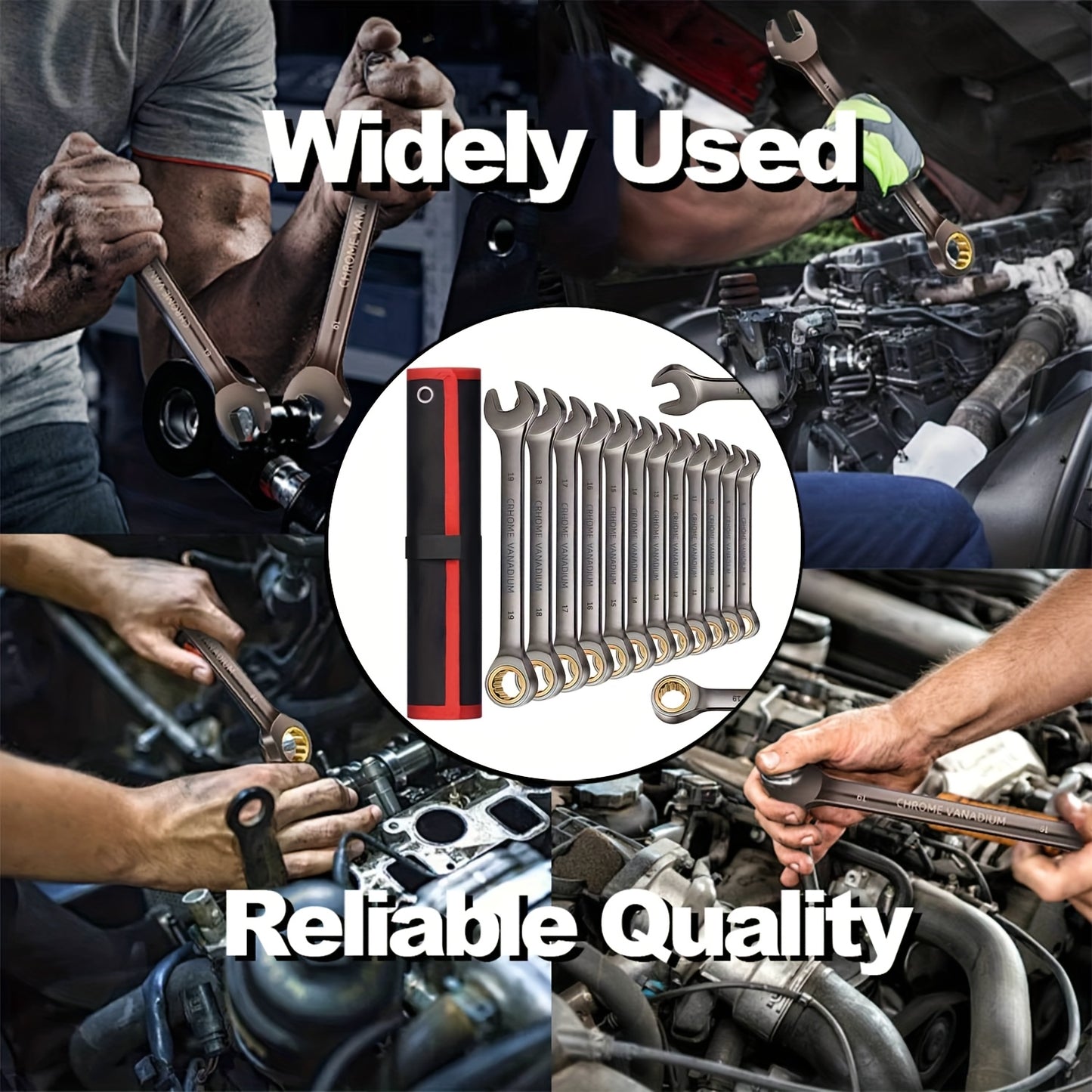 12pcs Nickel Plating Fixed Head Ratchet Wrench Set, Combination Wrench Set Metric 8-19mm&SAE 1/4-13/16Inch, With Rolling Pouch, 72-Tooth Industrial Chrome Vanadium Steel, For Motorcycle And Bicycle Maintenance, Gift For Dad&H
