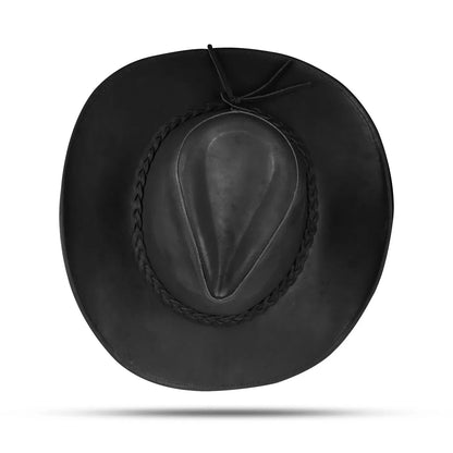 Men and Women Black Genuine Leather Cowboy Western Hat – Classic Ranch Style Outdoor Riding Accessory for Festivals, Country Events, Camping, Hiking, Line Dancing, Rodeo & Travel – Great Gift for Christmas, New Year, Wint