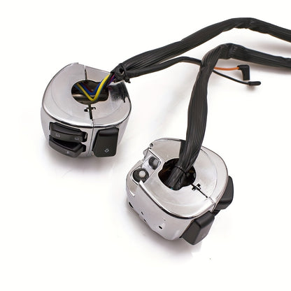 Set of Two Motorcycle Handlebar Switches And Wiring Harness Compatible with Dyna Sportster 883 1200 XL V-Rod Models from 1996 to 2012 - Easy to Install And Enhance (Available in Black / Chrome)