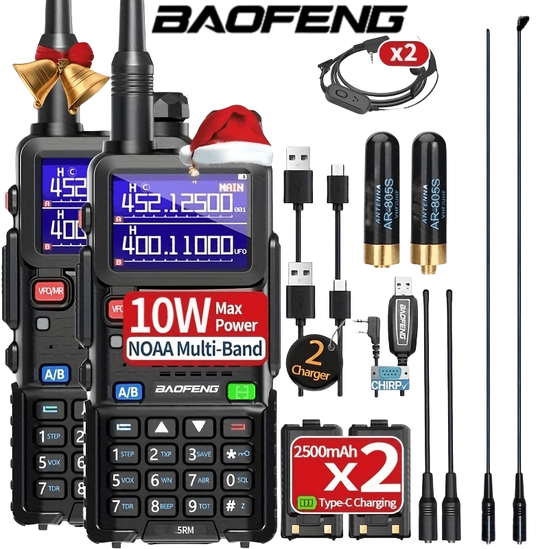 BAOFENG 5RM Ham Radio 10W Long Range Upgrade of UV-5R, Ham Radio Handheld UV-5RM Radio Multi-Band BAOFENG Radio with 771 Antenna, 2500mAh Battery Rechargeable Walkie Talkies for Adults, 2 Pack