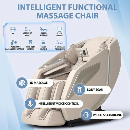 4D Full Body Massage Chair: Zero Gravity Massage Recliner SL Track with, 15 Massage Modes, Massage, Deep Tissue Massage, Modern Recliner, Sturdy Frame, Premium Upholstery, Multimode Massager, Heated Massage Chair, Office Work