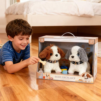 2pcs Interactive Puppy Robot, Pet Toy, Plush Toy with Walking and Tail Wagging, Simulation Toy, Cute Plush Dog for Kids, Adorable Pet Gift