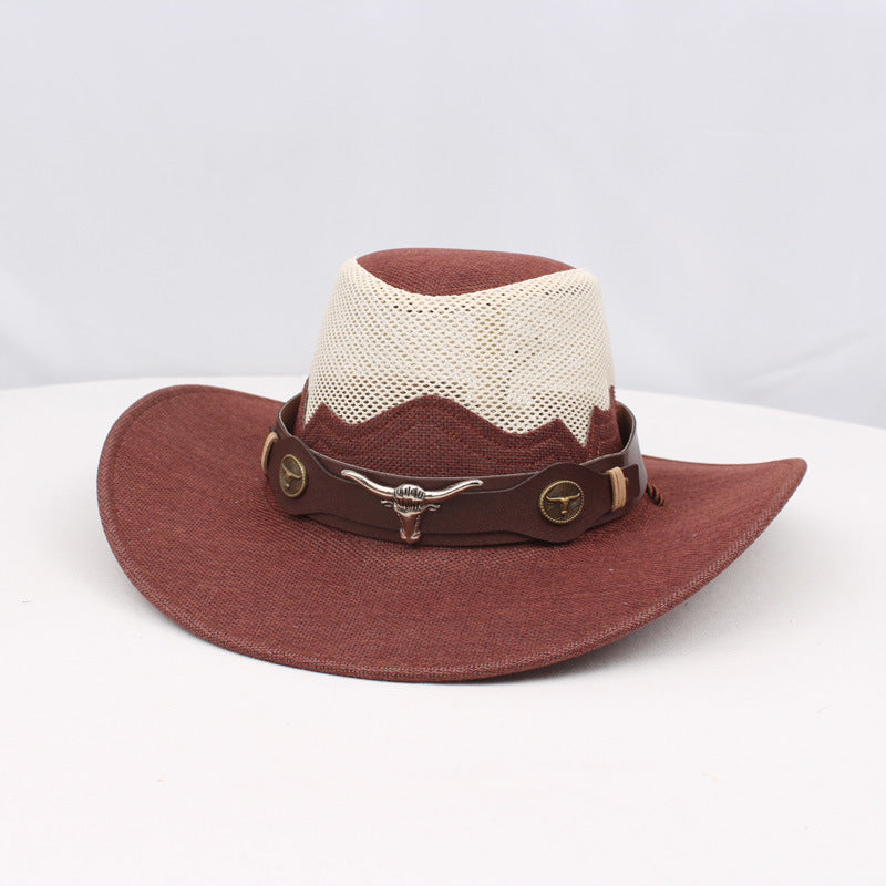 1pc Western Cowboy Hat - Lightweight Wide Brim Sun Protection, /BrownRed, for Western, Festival, Everyday, Themed Parties - Unisex Cowboy Hat for Men & Women - Ideal Western Costume Accessory Gift, Festival Gear