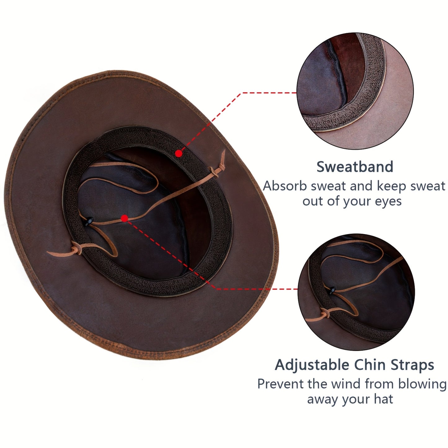 Brown Leather Cowboy Hat For Men Women Western Australian Outback Hat With Shapeable Wide Brim, Aussie Style Genuine Leather Hat