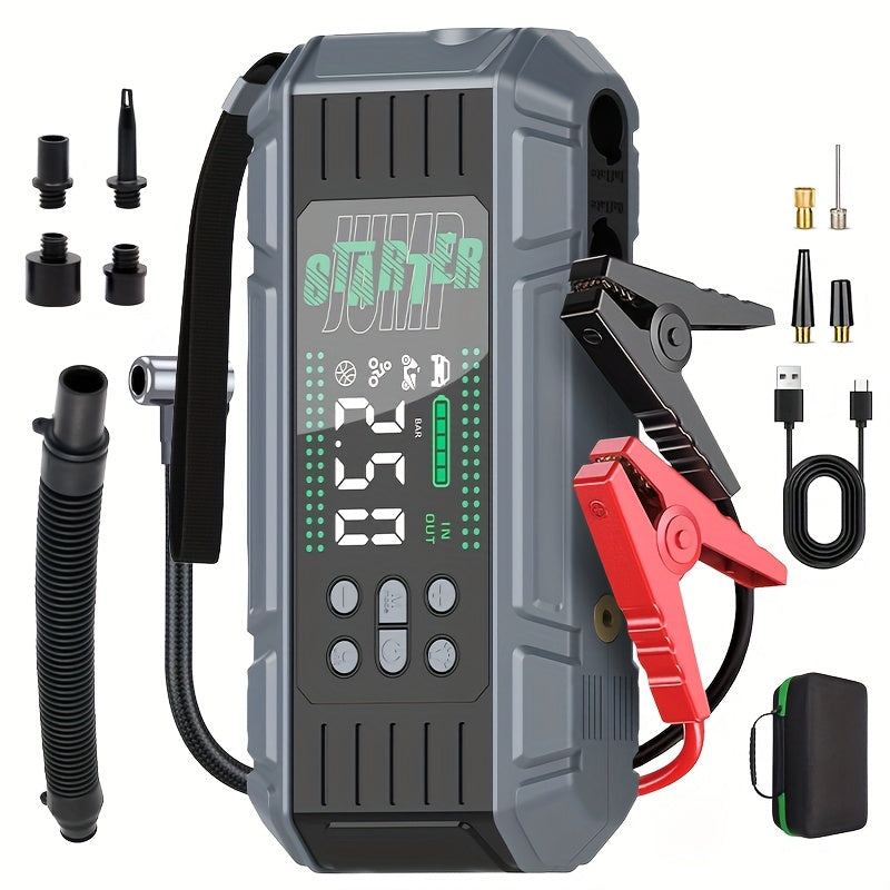 9000A Peak Jump Starter Battery Pack with Air Compressor, Portable Emergency Car Booster for Up to 12.0L Gas/8.0L Diesel Engines, 12V Car Battery Jumper with Display, Smart Jump Cables, PD65W Fast Input & Output, LED Emergenc