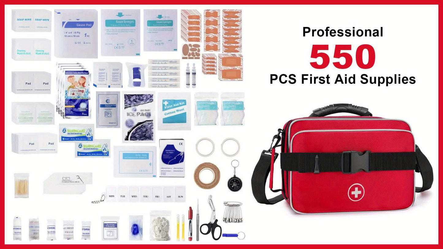 Premium 550pcs Emergency First Aid Kit with Bandages, Scissors And More - Portable Medical Supplies for Home, Car, Travel, Camping, Outdoor, Hiking, Sports, Office, First Aid Bag, First Aid Kits Professional With Supplies, Em