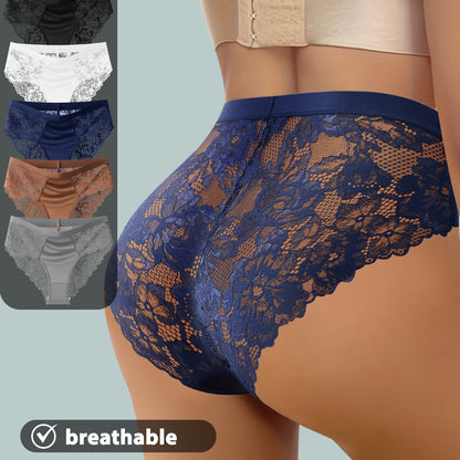 5pcs QUASTI Women'S Solid Color Lace Edge Panties | Simple and Fashionable, Comfortable and Soft, Elegant Style, Semi-Transparent Triangle Design, Suitable for Couple Dates and Everyday Outings
