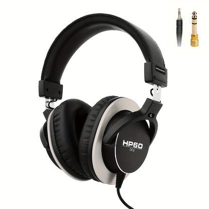 HP60 Professional DJ Monitor Headphones Closed-Back Headphones with 3.5mm + 6.35mm Plug, Rich High Treble, Suitable for DJs, Recording Studios, and Music Production Equipment, Studio Headphones, Closedback Design, Durable Hea
