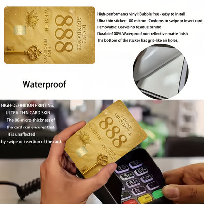 Fun Golden 888 Pattern Waterproof Vinyl Sticker Credit Card Light Beige Cover, Ultra-Thin High-Quality Scratch-Resistant Sticker for Credit Cards, Bank Cards, Transit Cards, Removable Self-Adhesive for Most Cards, Ideal Gift