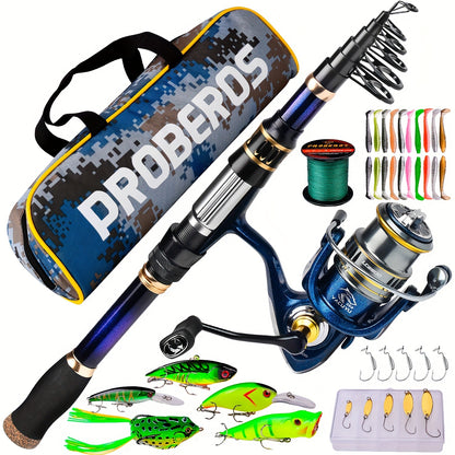Fishing Rod and Reel Combo - Telescopic Fishing Poles and Spinning Reels Combos - Carbon Fiber Fishing Pole with 2500 Fishing Reel Combos - Bass Fishing Tackle Gear Set Fishing Rods Kit 1.8m/5.9ft