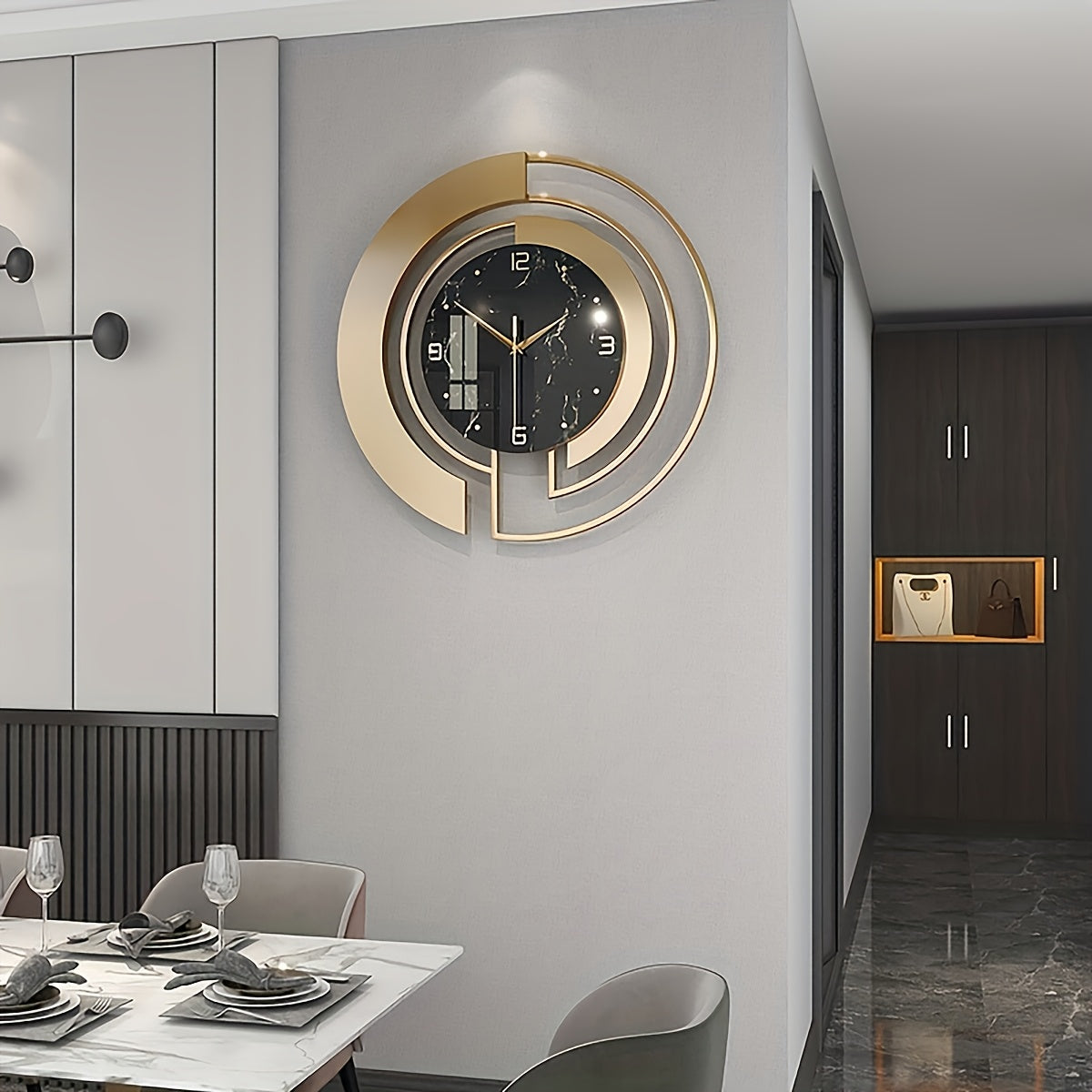 Creative Geometric Metal Wall Clock, Silent Art Decor for Living Room and Bedroom, Battery-Powered, Round Shape, AA Battery Required (Not Included) - Mi-Yi, Wall Clock Living Room