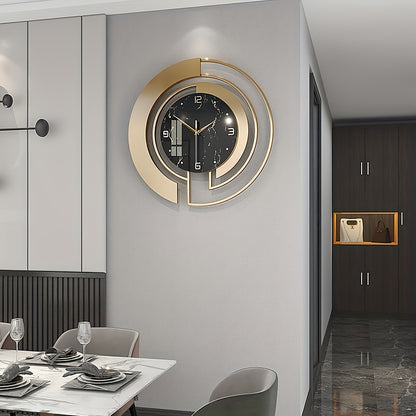 Creative Geometric Metal Wall Clock, Silent Art Decor for Living Room and Bedroom, Battery-Powered, Round Shape, AA Battery Required (Not Included) - Mi-Yi, Wall Clock Living Room