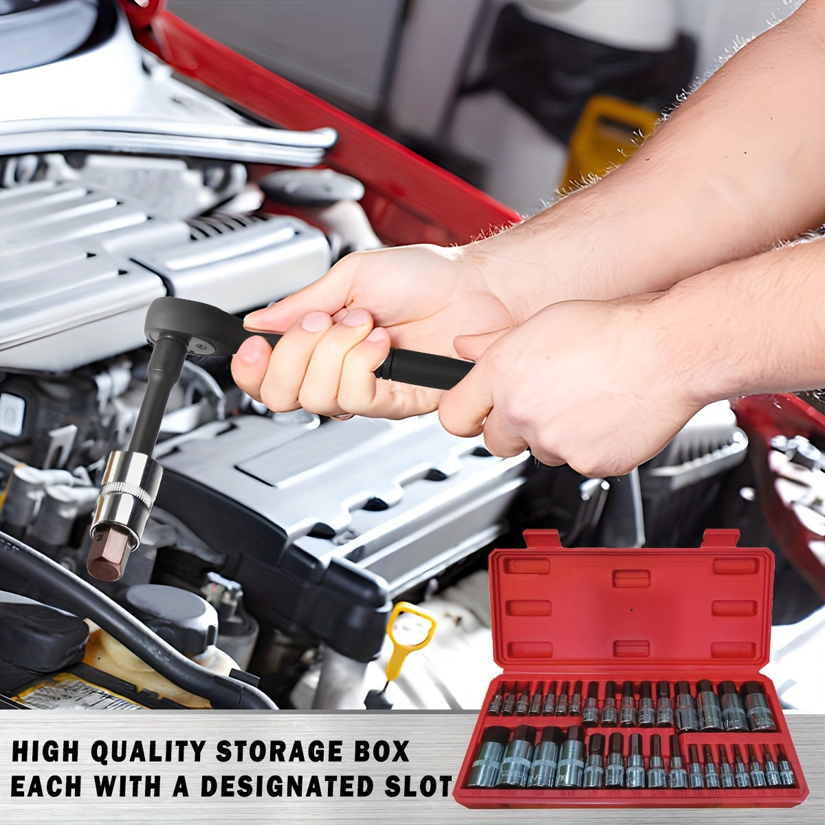 S2 & Cr-V Steel 32pcs Hex Bit Socket Set - SAE & Metric Sizes, 1/4", 3/8", 1/2" Drive, Alternative to Hex Wrenches, with Manual and Ratchet Handles - Ideal Gift for Father'S Day and Holidays