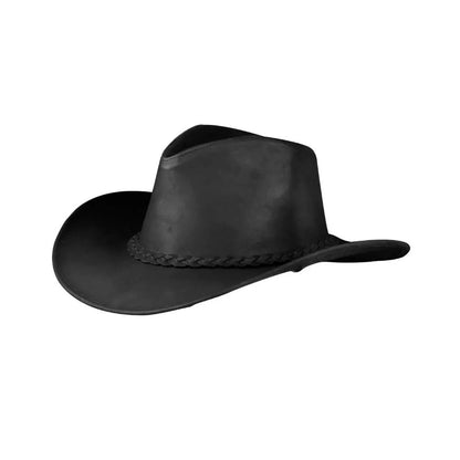 Men and Women Black Genuine Leather Cowboy Western Hat – Classic Ranch Style Outdoor Riding Accessory for Festivals, Country Events, Camping, Hiking, Line Dancing, Rodeo & Travel – Great Gift for Christmas, New Year, Wint