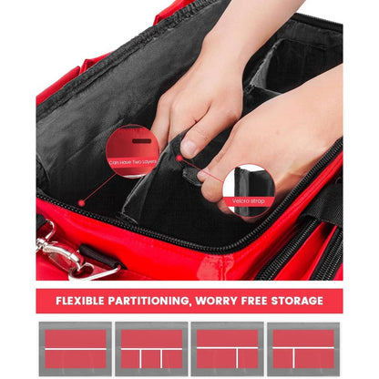 Heavy-Duty EMT Bag with 360° Reflective Safety Design, 4 Dividers & 3 Removable Transparent Pouches - Padded Detachable Strap, 25.8" Large Capacity First Aid Kit for Paramedics, First Responders, Camping, Hiking, Sports - Du