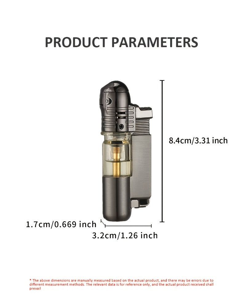 This Is a Windproof Inflatable Lighter Designed with a Creative Transparent Gas Box And a Round Machine, Featuring a Cover And No Butane