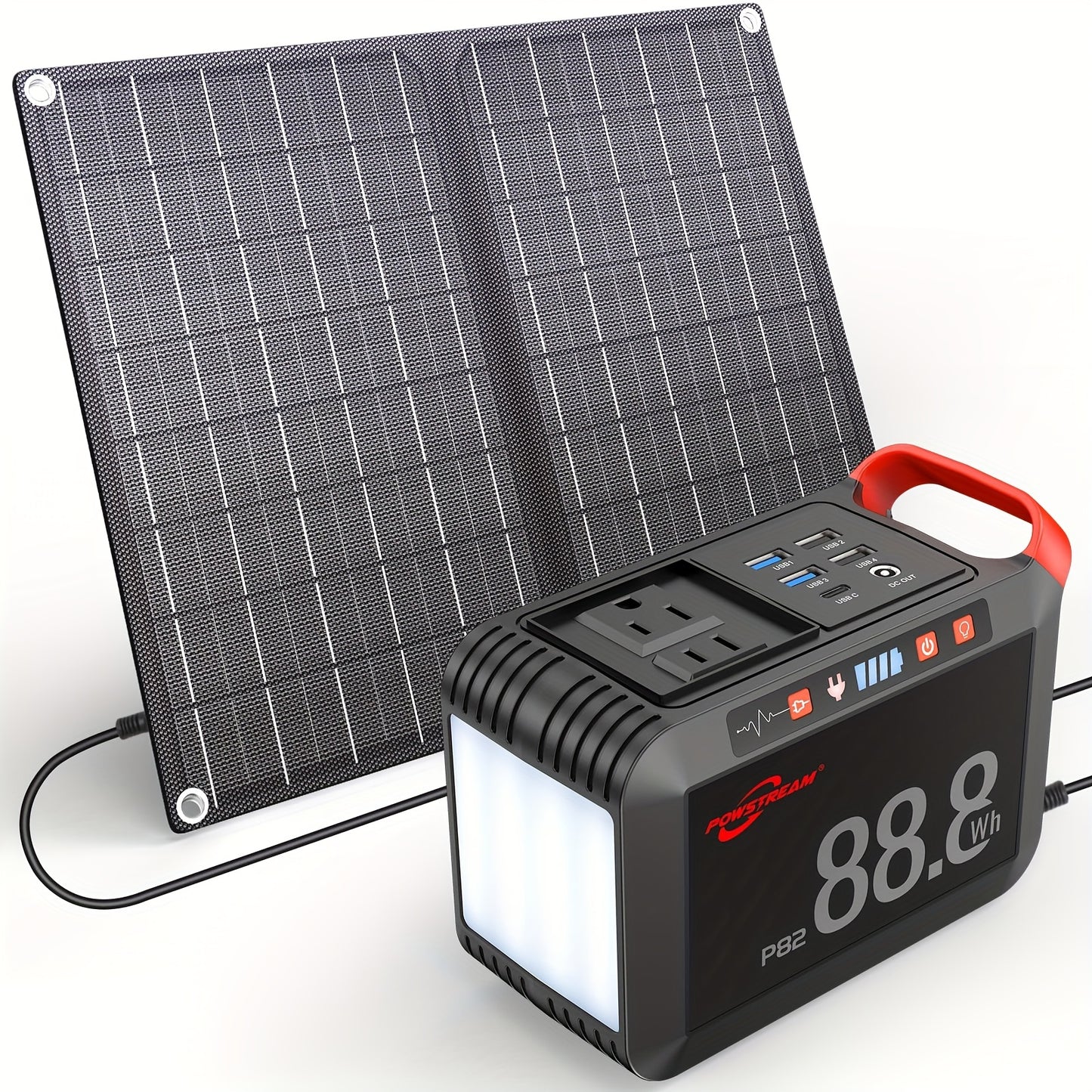 POWSTREAM 88.8Wh/237Wh Portable Power Station With AC Outlet 80W, 24000mAh Solar Generator With Panel 21W/60W Included, Solar Powered Power Bank For Outdoor Camping Adventure Home Backup Emergency RVs