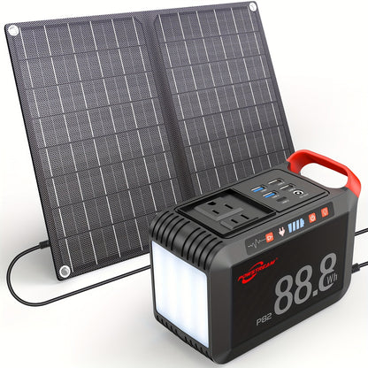 POWSTREAM 88.8Wh/237Wh Portable Power Station With AC Outlet 80W, 24000mAh Solar Generator With Panel 21W/60W Included, Solar Powered Power Bank For Outdoor Camping Adventure Home Backup Emergency RVs