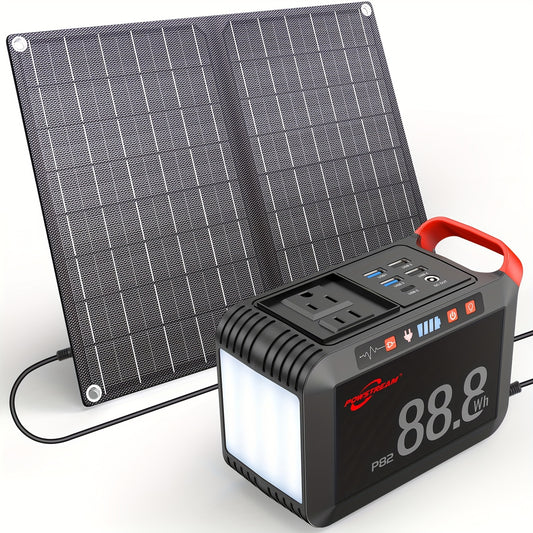 POWSTREAM 88.8Wh/237Wh Portable Power Station With AC Outlet 80W, 24000mAh Solar Generator With Panel 21W/60W Included, Solar Powered Power Bank For Outdoor Camping Adventure Home Backup Emergency RVs