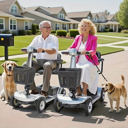 4-wheel Electric Mobility Scooter, Designed for Seniors And Individuals with Disabilities, 250W Motor, 12AH 3.73 Mph Top Speed, 12.4-mile Range, 360° Rotating Seat, LED Headlights, Detachable Battery And Basket, Foldable Des