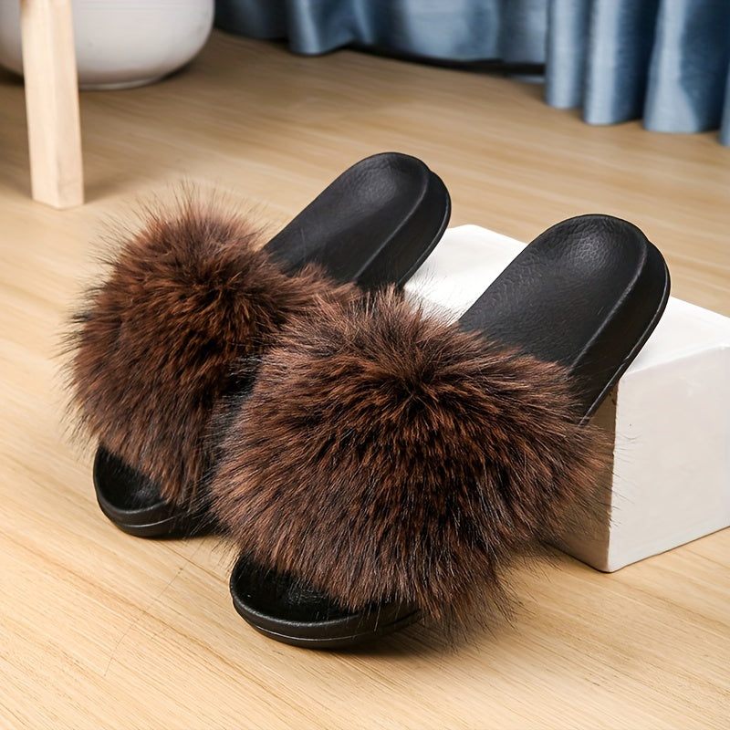 Women's Fashionable and Elegant Plush Slippers, EVA Sole with Soft Plush Surface, Comfortable and Easy to Wear, Suitable for Indoor and Outdoor Use