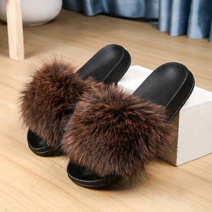 Women's Fashionable and Elegant Plush Slippers, EVA Sole with Soft Plush Surface, Comfortable and Easy to Wear, Suitable for Indoor and Outdoor Use