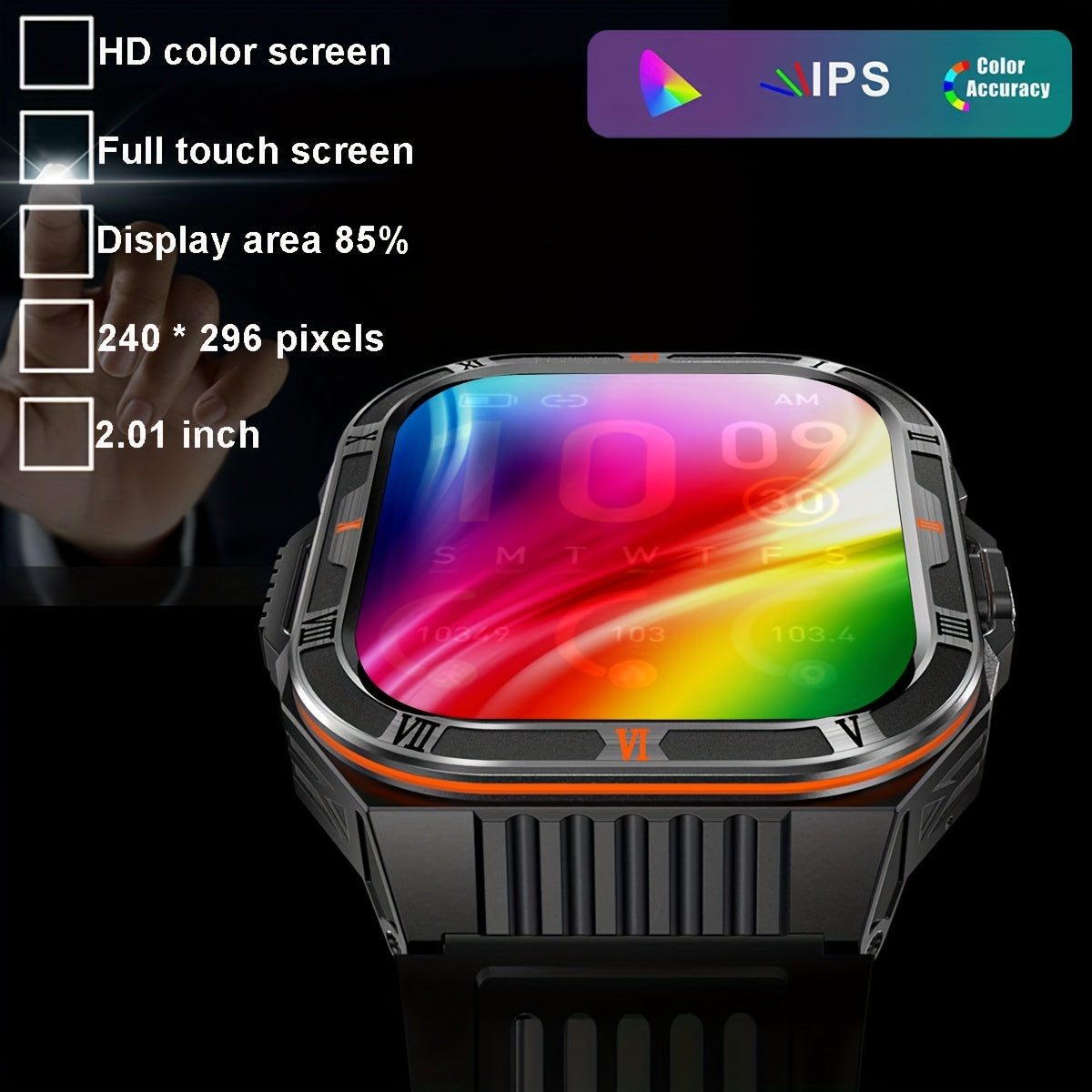 COIUSOR Men'S & Women'S Outdoor Sports Smart Watch with Flashlight, 1100mAh Large-Capacity Battery, Built-in Compass, 100+ Sports Modes, 2.01" HD Display, Wireless Calls, AI Voice Assistant, USB Rechargeable - Ideal Holiday G