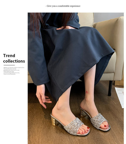 Women'S Chunky Heel Sandals - Slip-On Open-Toe High Heels with Ankle Strap, Golden Glamorous Party Shoes for Formal Events, Weddings, Nightouts - Cushioned Insole & Non-Slip PVC Sole - Available in Wide Widths (Women'S Summer