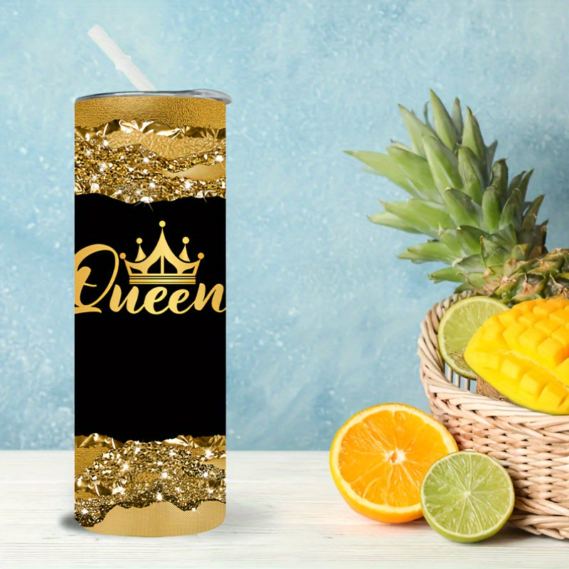 1pc 20oz Queen Pattern Vacuum Insulated Stainless Steel Tumbler | Portable with Lid, Ideal for Home and Travel, Hand Wash Only, 304 Stainless Steel