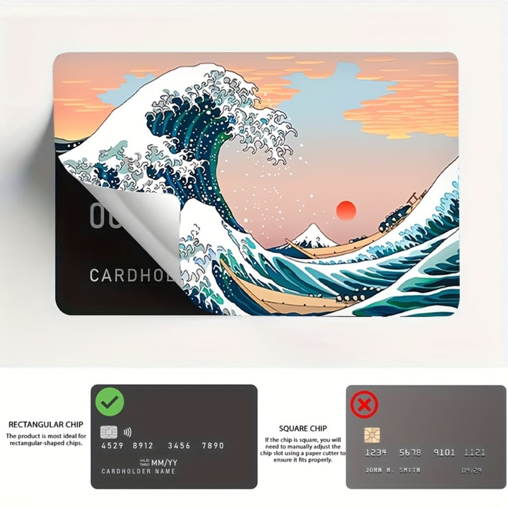 4pcs of exquisite wave-shaped decorative stickers - Personal bank card privacy light beige card sleeve protection stickers - Suitable for credit cards and bank cards, durable and scratch-resistant, a cool and unique gift,  Vi