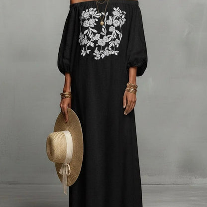 2026 Elegant Floral Off-Shoulder Long Vacation Dress