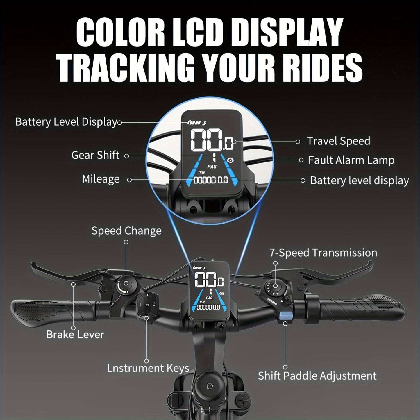 700W Adult Electric Mountain Bike 26" Heavy-Duty Tire All-Terrain, 25 MPH High Speed & 45-Mile Range, 7-Speed Compatible Gears, Front Suspension Fork, Disc Brakes, LCD Display, 48V 10AH Removable Battery, Global Voltage 100-2