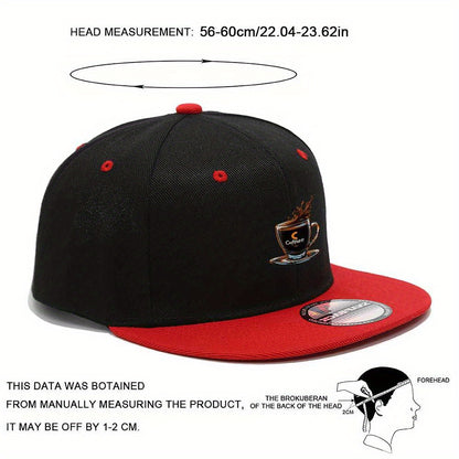 Men'S Snapback Hat - Lightweight Snapback Cap with Red & Black Two-Tone Design, Coffee Cup Graphic - Christmas Gift for Men, Everyday & Formal Events - Machine Washable Polyester Hat, Casual Headwear, Sporty Headgear, Durable