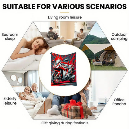 1pc Red Motorcycle HD Printed Blanket. Soft and Warm Flannel Blanket for Travel, Camping, Sofa, Livingroom, Couch, Chair, Bed. Gift for Family or Friends 280GSM 3 Sizes Available (30x40in/50x60in/60x80in)
