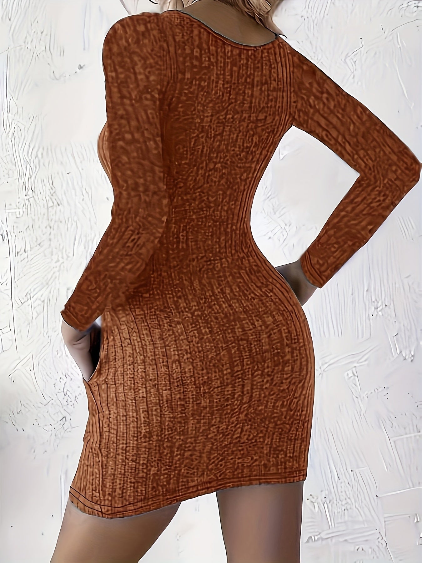 Autumn and Winter New European Style Women's Round Neck Fashion Front Zipper Pocket Long Sleeve Dress