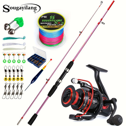 Sougayilang Fishing Rod and Reel Set, Two-Section Straight Handle Spinning Reel Combo with 5.2:1 Gear Ratio for Blackfish, Trout, Bass, Dogfish, and Carp - Beginner-Friendly Complete Tackle Kit with Random Color Line and Bait