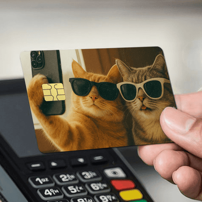 Halloween and Christmas gifts 1/2/4pcs in a set of cool cat selfie pattern Light Beige stickers, 1pc / 2pcs/ 4P cs sticke r s e t, Suitable for credit cards, bank c ards ， debit card ， bus passes 、 removable adhesive de