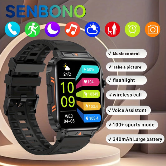 SENBONO Smartwatch with 1.95-Inch Large Screen, Deep Waterproof, 5.2 Wireless, Built-in Speaker, 100+ Sports Modes, Sleep Tracker, Weather Push, Stopwatch, Timer, Calculator, Music Control, Find Phone, Ideal Holiday Gift, Sma