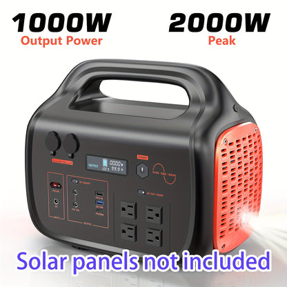 300W/600W/1000W+200W Solar Panel Portable Power Station, 1075Wh Backup Lithium Battery, 120V/1000W AC Outlet, Solar Generator For Home, RV, Outdoor, Camping And Emergencies Use