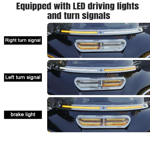 Running Turn Signal Windshield Windscreen Trim Fit for Harley 2014 Touring Electra Glide Street Glide Ultra Limited (Chrome Windshield Trim, LED Running/Turn Signal, Smoke Lens)